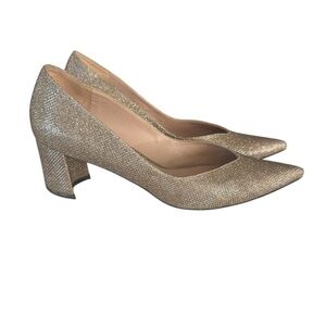 Stuart Weitzman Gold Sparkle Block Heels
